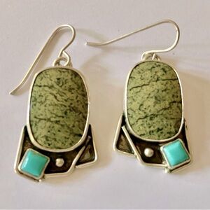 Turquoise and Mexican Jade Earrings